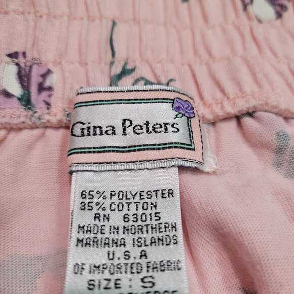 Vintage Gina Peters Midi Skirt Sz S Pink Floral Elastic Waist Casual Summer USA - Picture 2 of 9